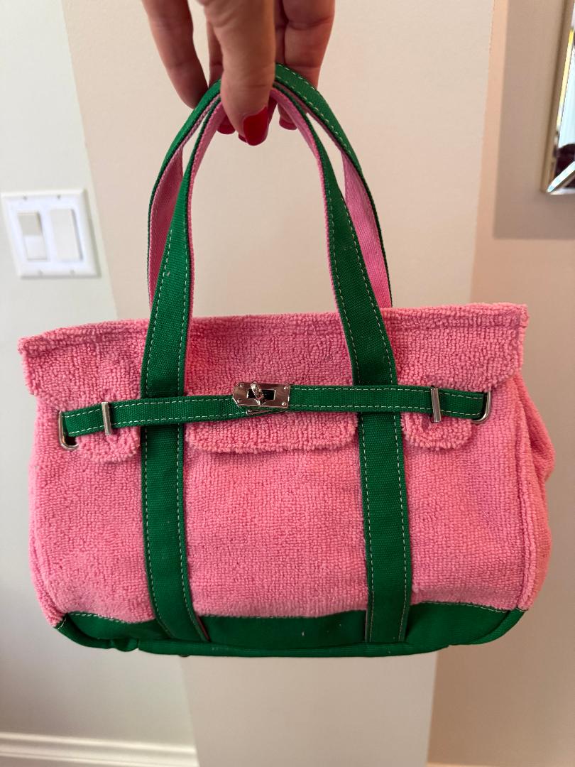 Trending Beaded Bags and Resort Collection - BOATKIN SMALL Pink/Green Terry Cloth "Boatkin"