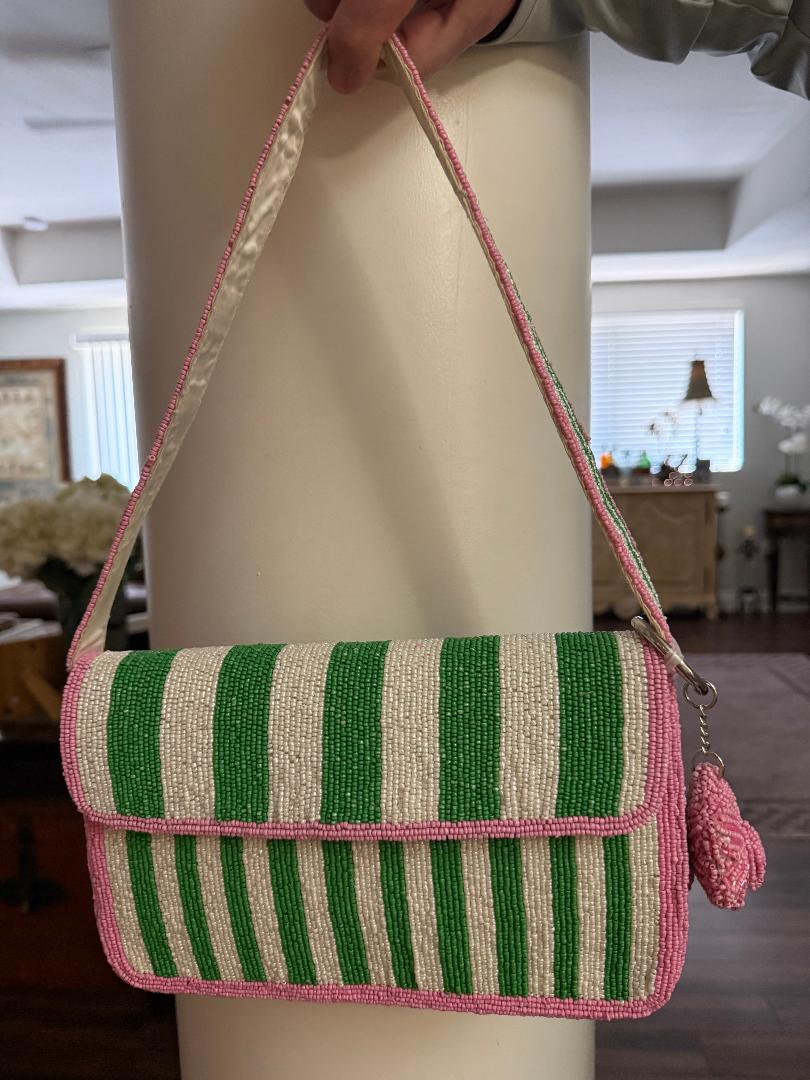Trending Beaded Bags and Resort Collection - Pink Green Stripes