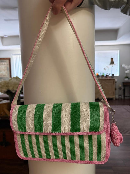 Trending Beaded Bags and Resort Collection - Pink Green Stripes