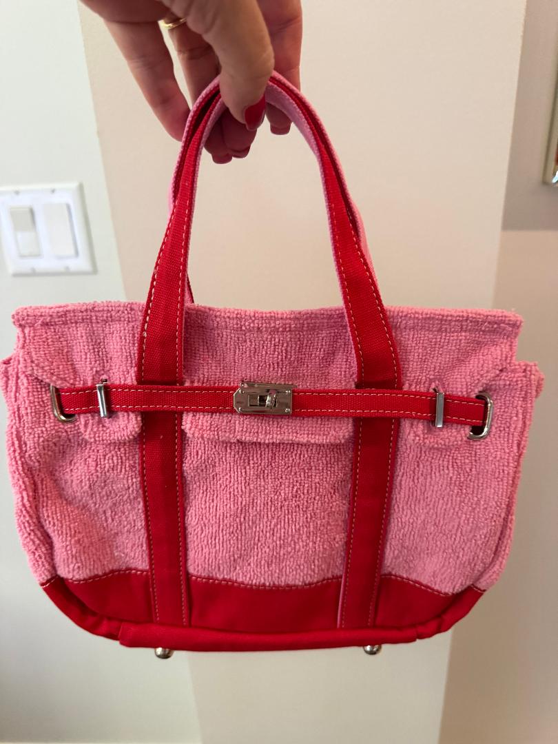 Trending Beaded Bags and Resort Collection - BOATKIN SMALL Pink/Red Terry Cloth "Boatkin"