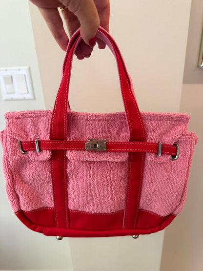 Trending Beaded Bags and Resort Collection - BOATKIN SMALL Pink/Red Terry Cloth "Boatkin"