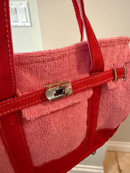Trending Beaded Bags and Resort Collection - BOATKIN SMALL Pink/Red Terry Cloth "Boatkin"