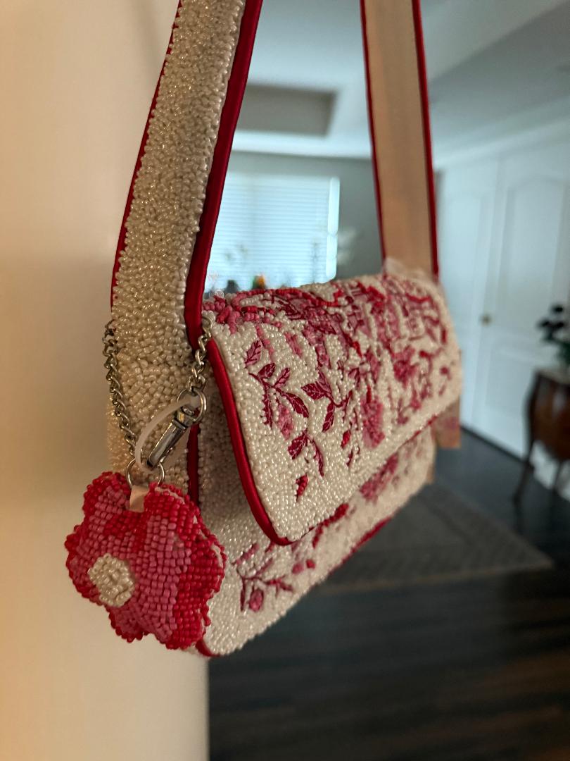 Trending Beaded Bags and Resort Collection - Pink Floral with bag charm