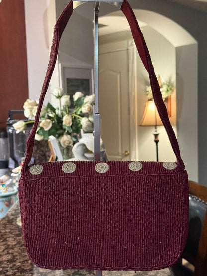 Trending Beaded Bags and Resort Collection - Sol Mer Polka Dot Maroon & Cream Shoulder Bag