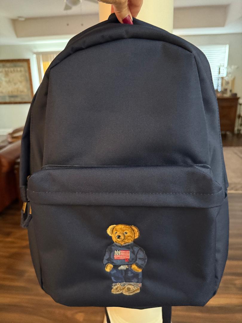 Trending Beaded Bags and Resort Collection - Ralph Lauren Navy Blue Polo Teddy Bear Backpack