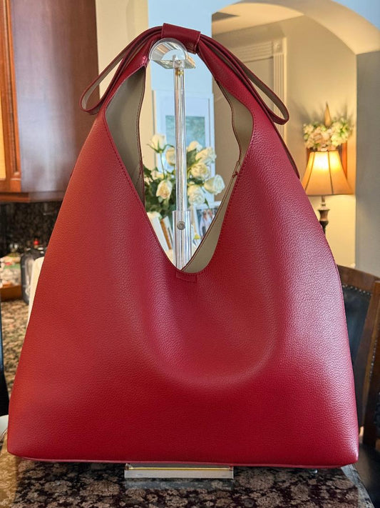 Trending Beaded Bags and Resort Collection - Red Faux Leather Bow Shoulder Bags