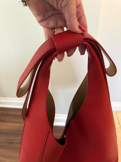 Trending Beaded Bags and Resort Collection - Red Faux Leather Bow Shoulder Bags