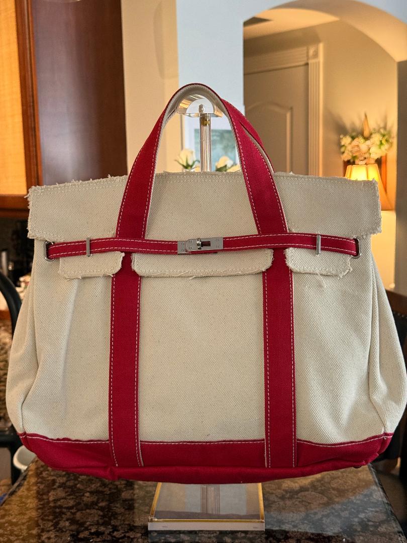 Trending Beaded Bags and Resort Collection - BOATKIN MEDIUM Red Canvas "Boatkin" Tote Bag