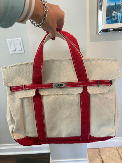 Trending Beaded Bags and Resort Collection - BOATKIN MEDIUM Red Canvas "Boatkin" Tote Bag