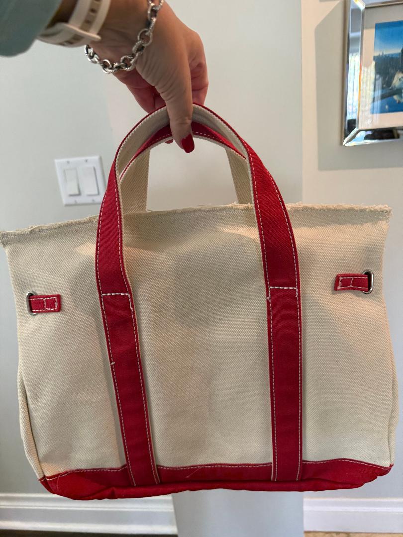 Trending Beaded Bags and Resort Collection - BOATKIN MEDIUM Red Canvas "Boatkin" Tote Bag