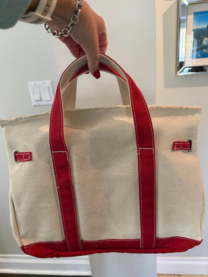 Trending Beaded Bags and Resort Collection - BOATKIN MEDIUM Red Canvas "Boatkin" Tote Bag