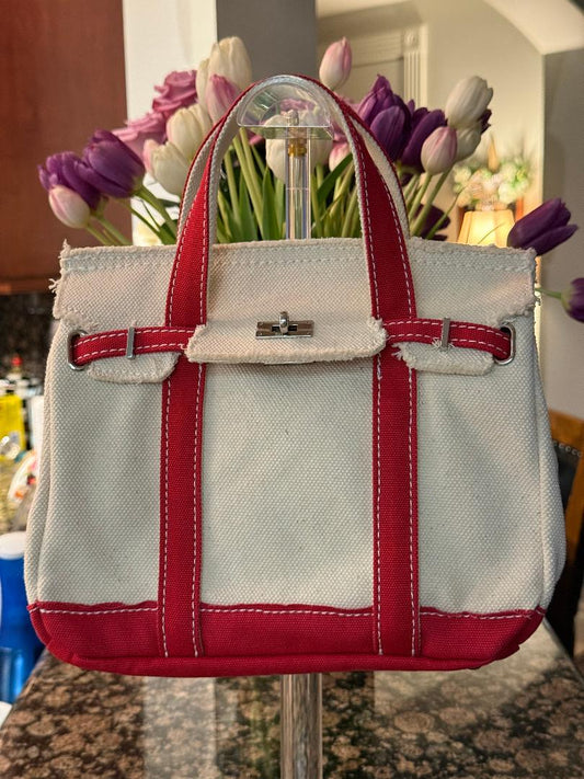 Trending Beaded Bags and Resort Collection - BOATKIN SMALL Red/White Canvas Tote Bag