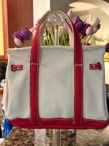 Trending Beaded Bags and Resort Collection - BOATKIN SMALL Red/White Canvas Tote Bag