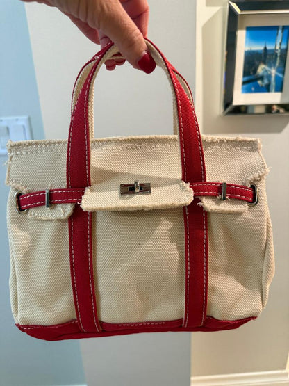 Trending Beaded Bags and Resort Collection - BOATKIN SMALL Red/White Canvas Tote Bag
