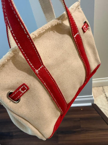 Trending Beaded Bags and Resort Collection - BOATKIN SMALL Red/White Canvas Tote Bag