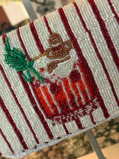 Trending Beaded Bags and Resort Collection - Red & White Striped Beaded Cocktail Shoulder Bag with Gingerbread