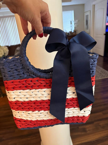 Trending Beaded Bags and Resort Collection - Red White & Blue Navy Blue Bow Tote