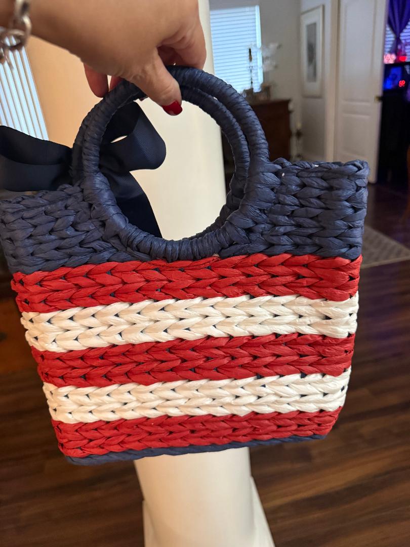 Trending Beaded Bags and Resort Collection - Red White & Blue Navy Blue Bow Tote