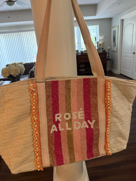 Trending Beaded Bags and Resort Collection - America & Beyond "Rose All Day" Beaded Large Tote