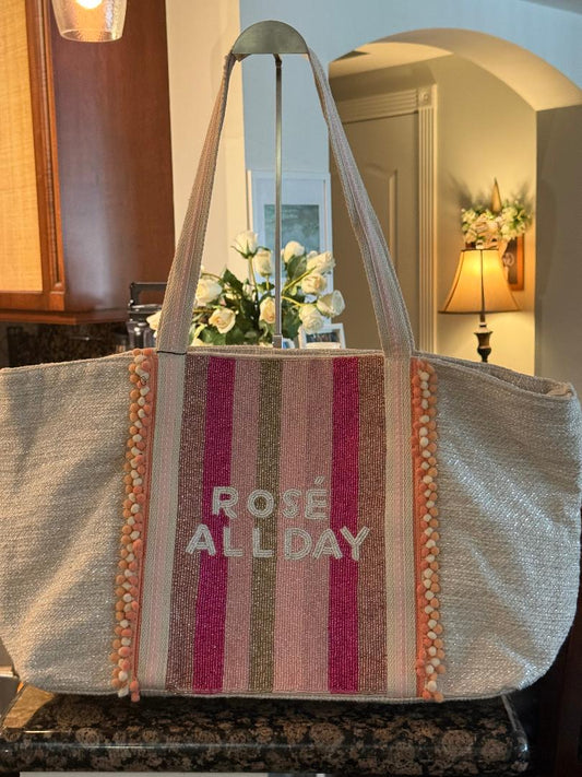 Trending Beaded Bags and Resort Collection - America & Beyond "Rose All Day" Beaded Large Tote