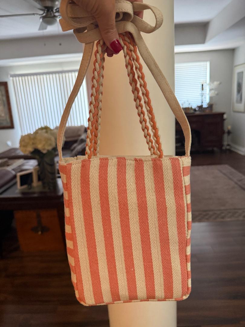 Trending Beaded Bags and Resort Collection - Hot Pink & White Striped Palm Tree Crossbody