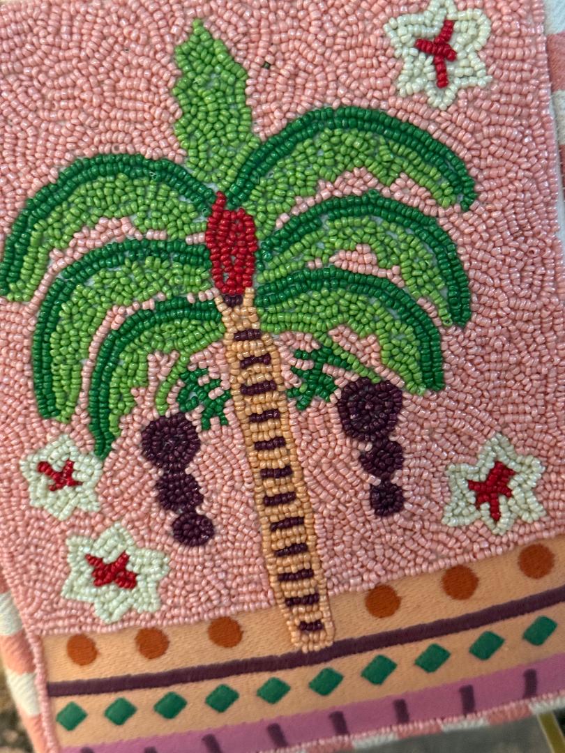 Trending Beaded Bags and Resort Collection - Hot Pink & White Striped Palm Tree Crossbody