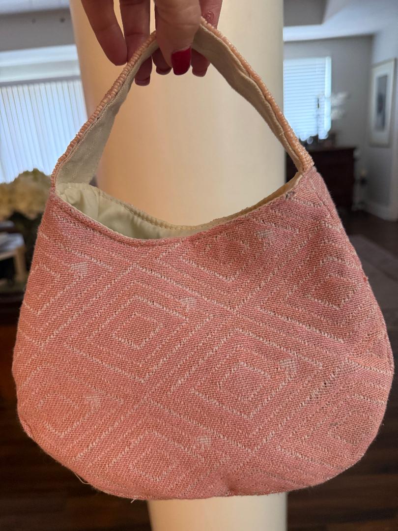Trending Beaded Bags and Resort Collection - Pink & White Striped Starfish Crab Small Tote