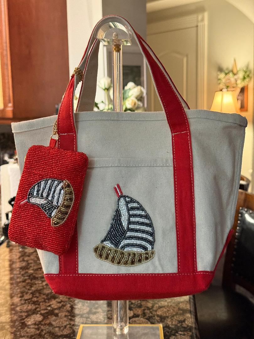 Trending Beaded Bags and Resort Collection - Sailboat Beaded Canvas Tote with Matching Bag Charm