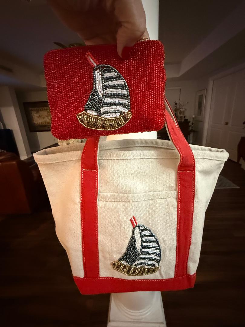 Trending Beaded Bags and Resort Collection - Sailboat Beaded Canvas Tote with Matching Bag Charm