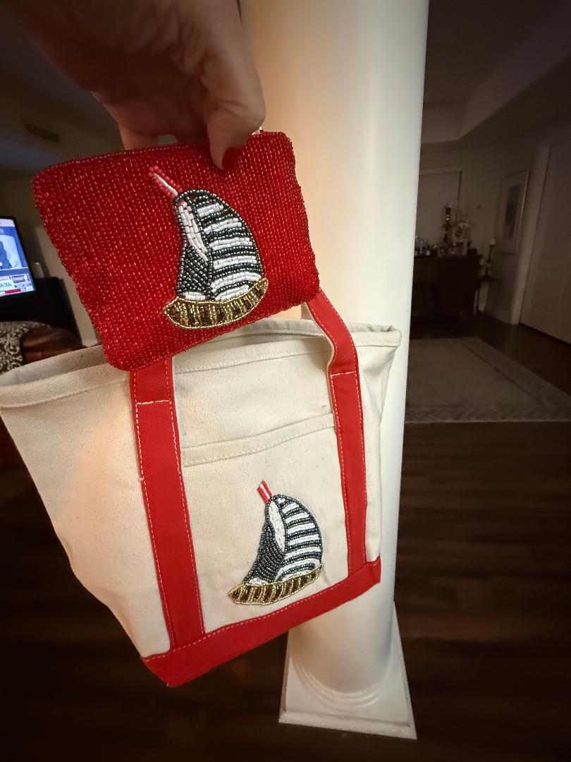 Trending Beaded Bags and Resort Collection - Sailboat Beaded Canvas Tote with Matching Bag Charm