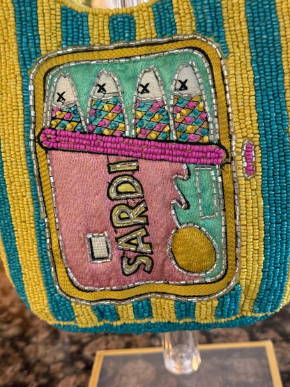 Trending Beaded Bags and Resort Collection - Sardine Striped Yellow and Turquoise