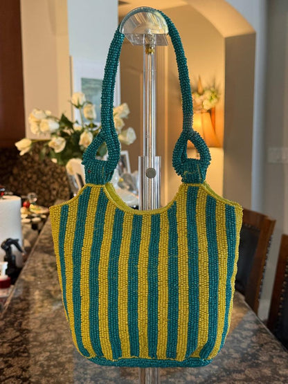 Trending Beaded Bags and Resort Collection - Sardine Striped Yellow and Turquoise