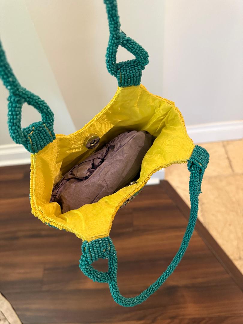 Trending Beaded Bags and Resort Collection - Sardine Striped Yellow and Turquoise