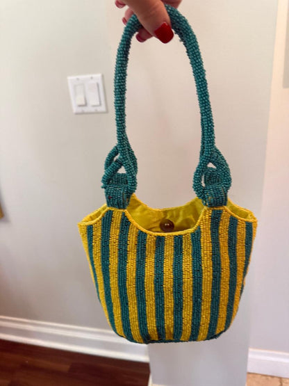 Trending Beaded Bags and Resort Collection - Sardine Striped Yellow and Turquoise