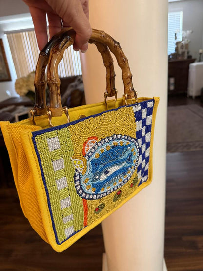 Trending Beaded Bags and Resort Collection - America & Beyond Mediterranean Sardine Hand-Beaded Mini Tote