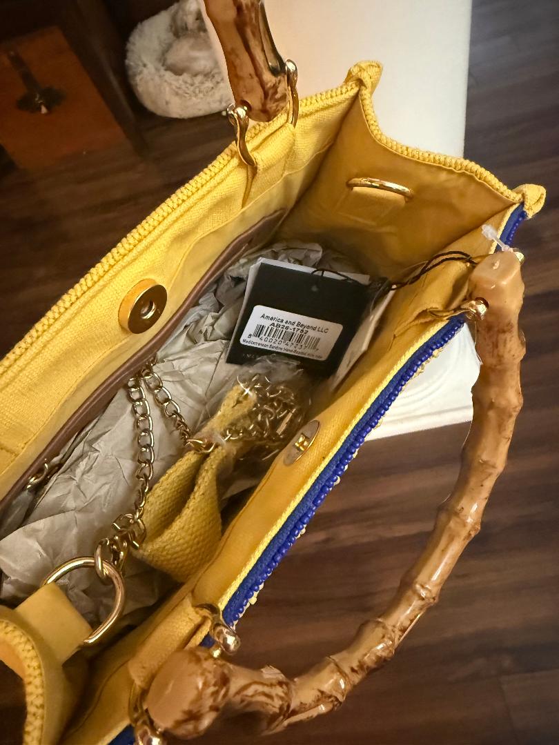 Trending Beaded Bags and Resort Collection - America & Beyond Mediterranean Sardine Hand-Beaded Mini Tote