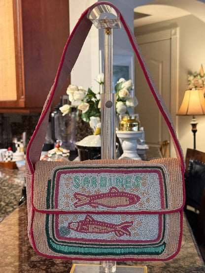 Trending Beaded Bags and Resort Collection - Sardine Pink Beaded Shoulder Bag