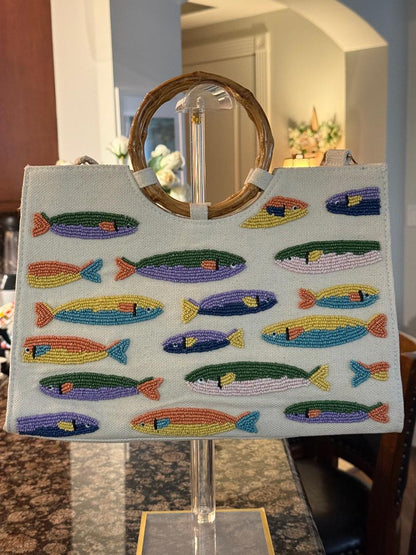 Trending Beaded Bags and Resort Collection - Sardine Tote with Bamboo Handle