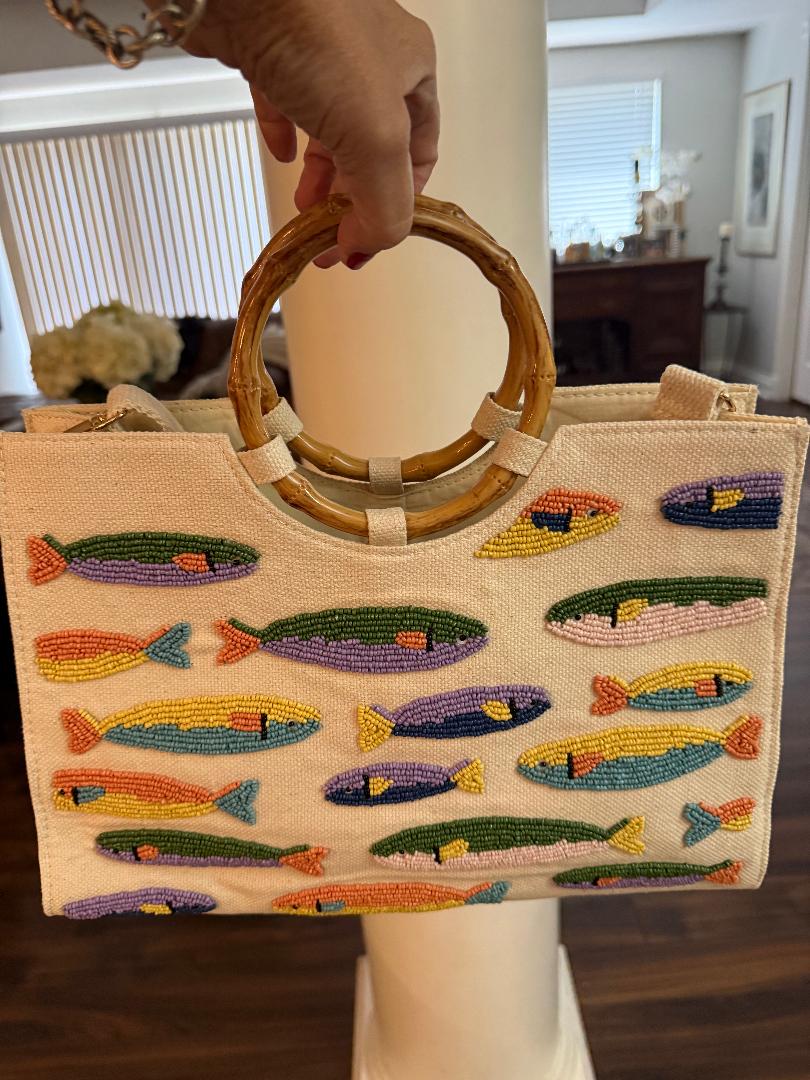Trending Beaded Bags and Resort Collection - Sardine Tote with Bamboo Handle