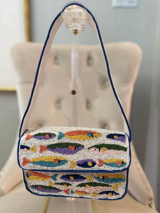 Trending Beaded Bags and Resort Collection - Sardine Multi Color White