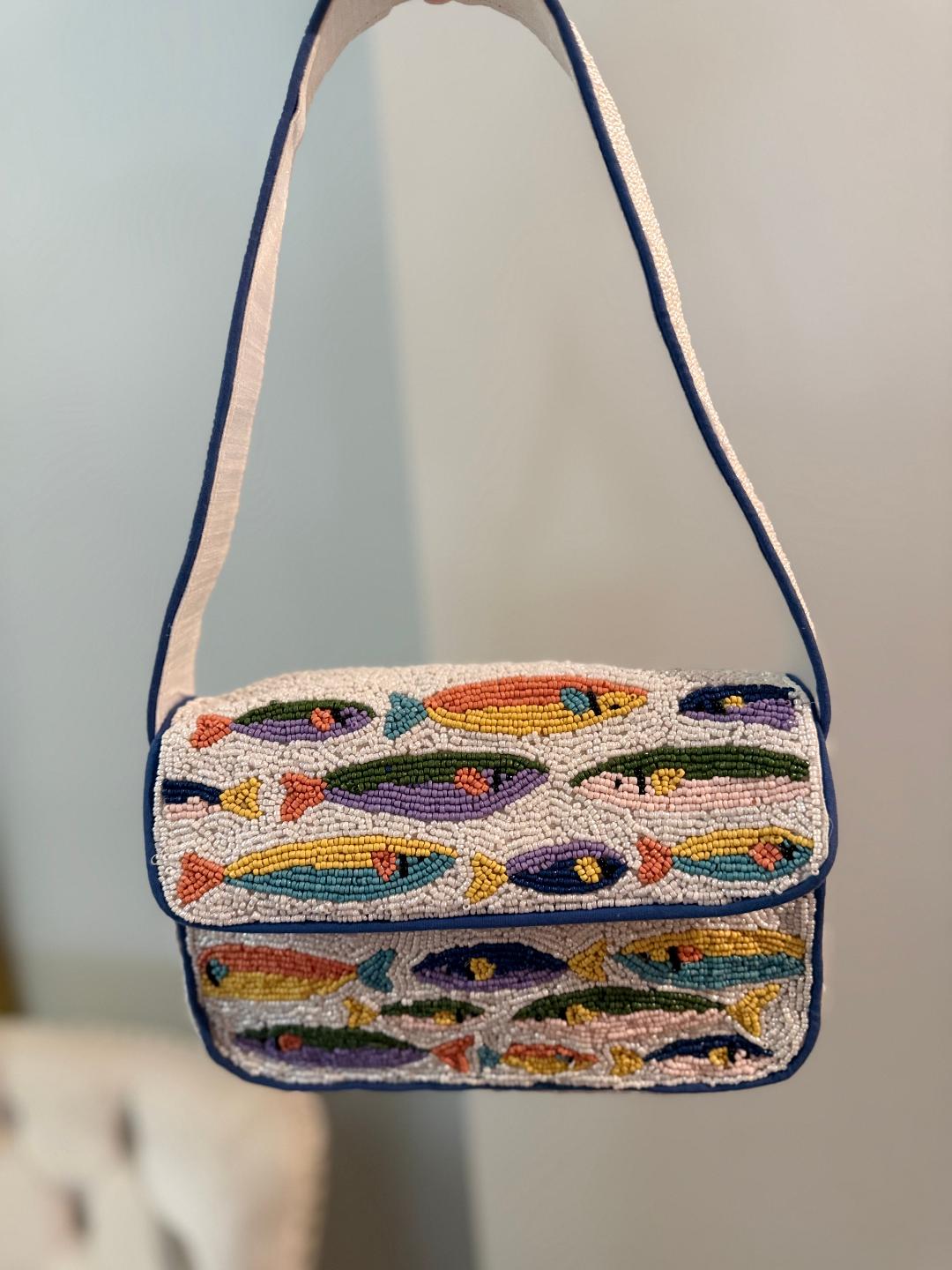 Trending Beaded Bags and Resort Collection - Sardine Multi Color White