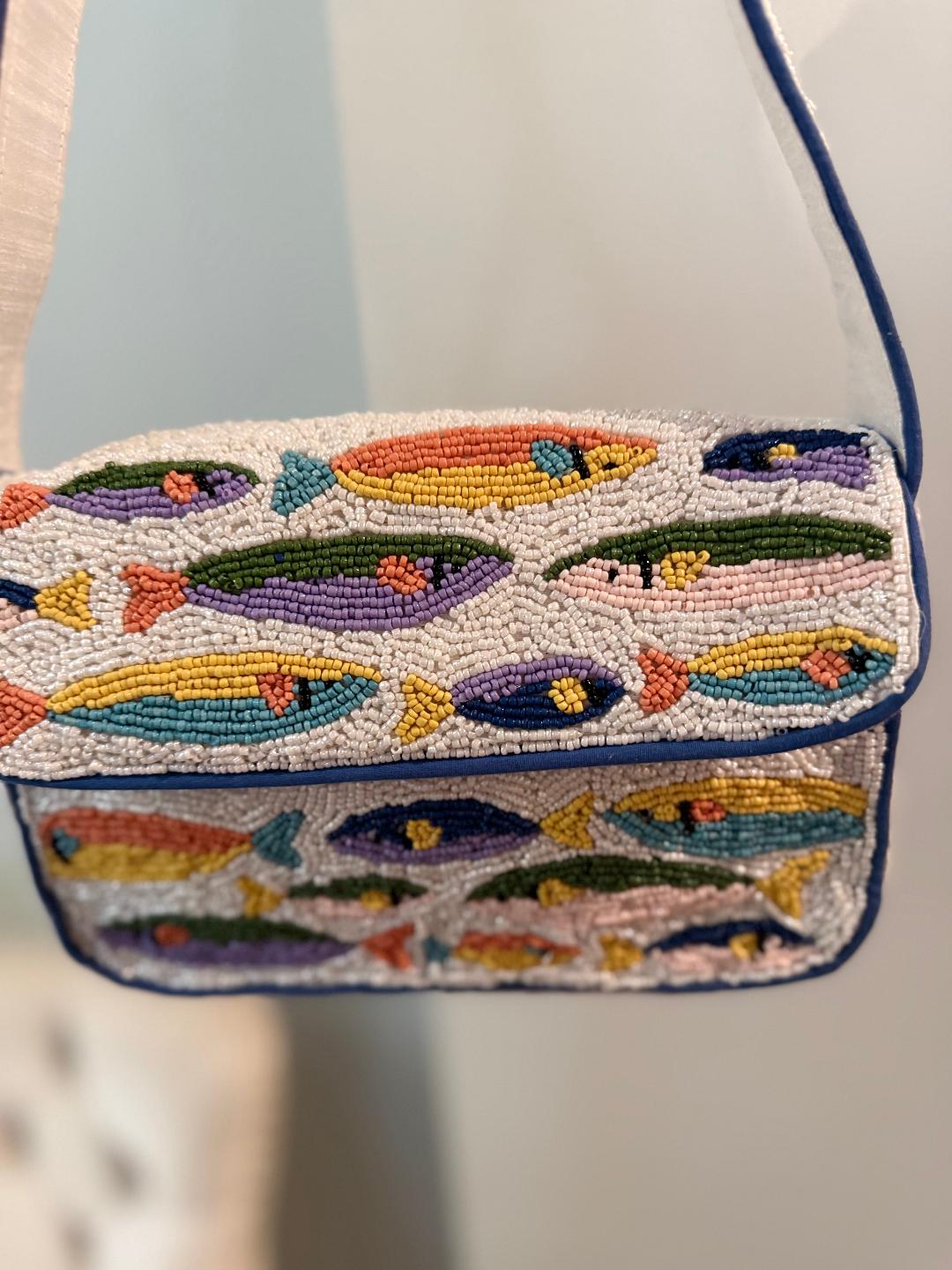 Trending Beaded Bags and Resort Collection - Sardine Multi Color White