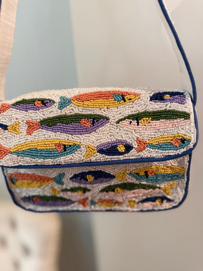 Trending Beaded Bags and Resort Collection - Sardine Multi Color White