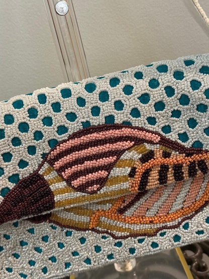 Trending Beaded Bags and Resort Collection - Seashell with Blue Polka Dots