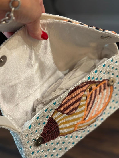 Trending Beaded Bags and Resort Collection - Seashell with Blue Polka Dots