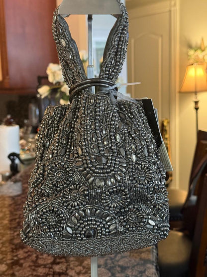 Trending Beaded Bags and Resort Collection - Silver Beaded Clutch Bag