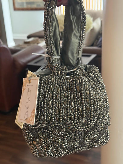 Trending Beaded Bags and Resort Collection - Silver Beaded Clutch Bag