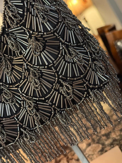 Trending Beaded Bags and Resort Collection - Silver Beaded Fringe Top Handle Bag