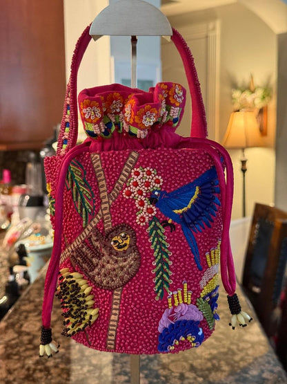 Trending Beaded Bags and Resort Collection - Beaded Sloth Small Bucket Tote