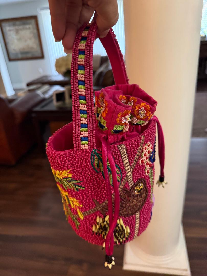 Trending Beaded Bags and Resort Collection - Beaded Sloth Small Bucket Tote